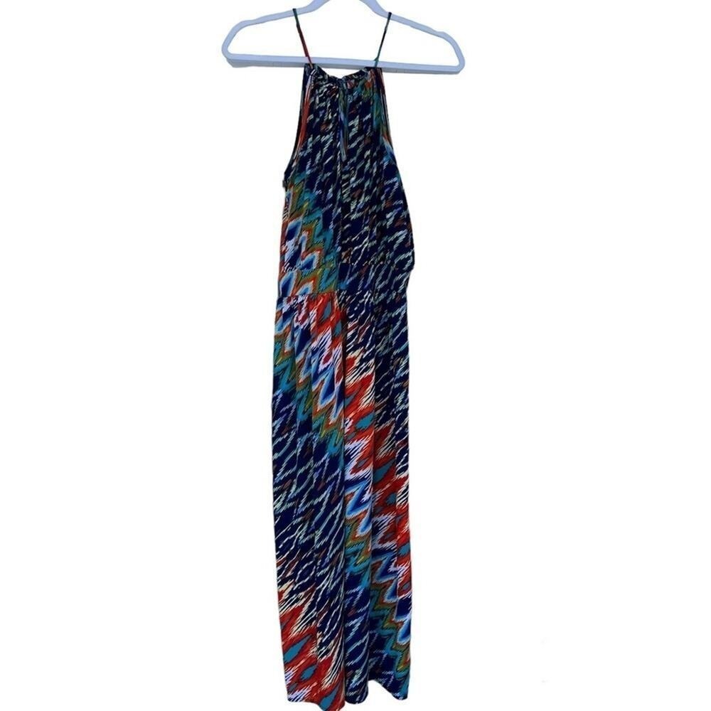 Bisou Bisou Boho Maxi Dress Tribal Halter Neck Smocked Waist 12 Multicolor Aztec